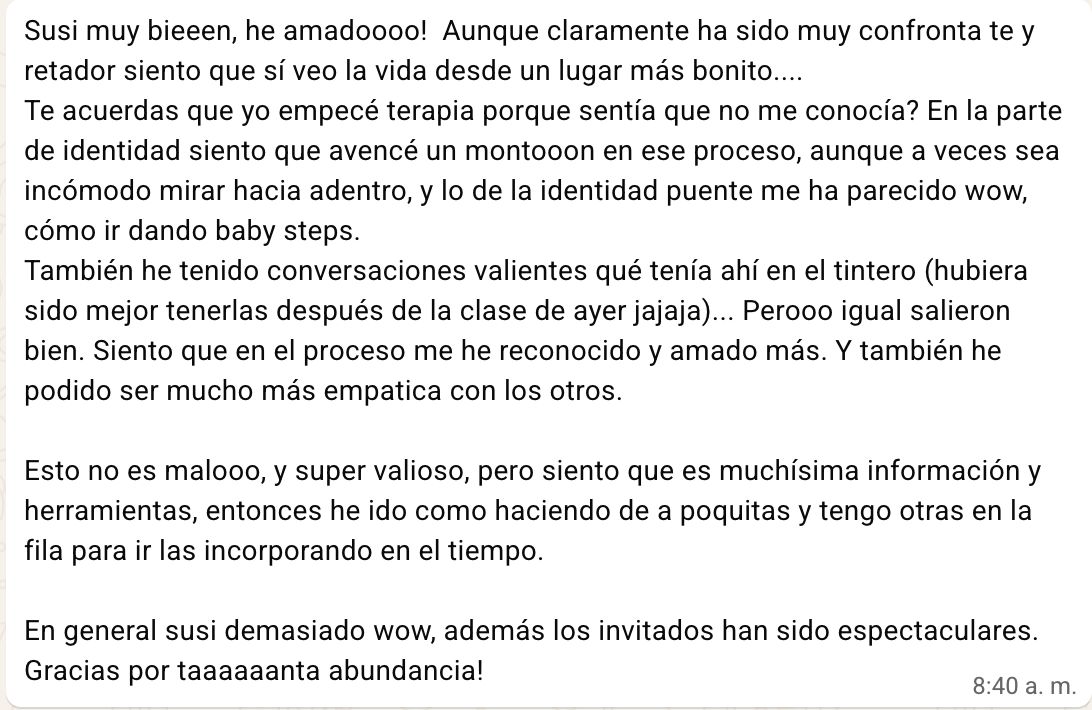 Mensaje de una persona sobre su experiencia con (des)enredando, testimonio 9
