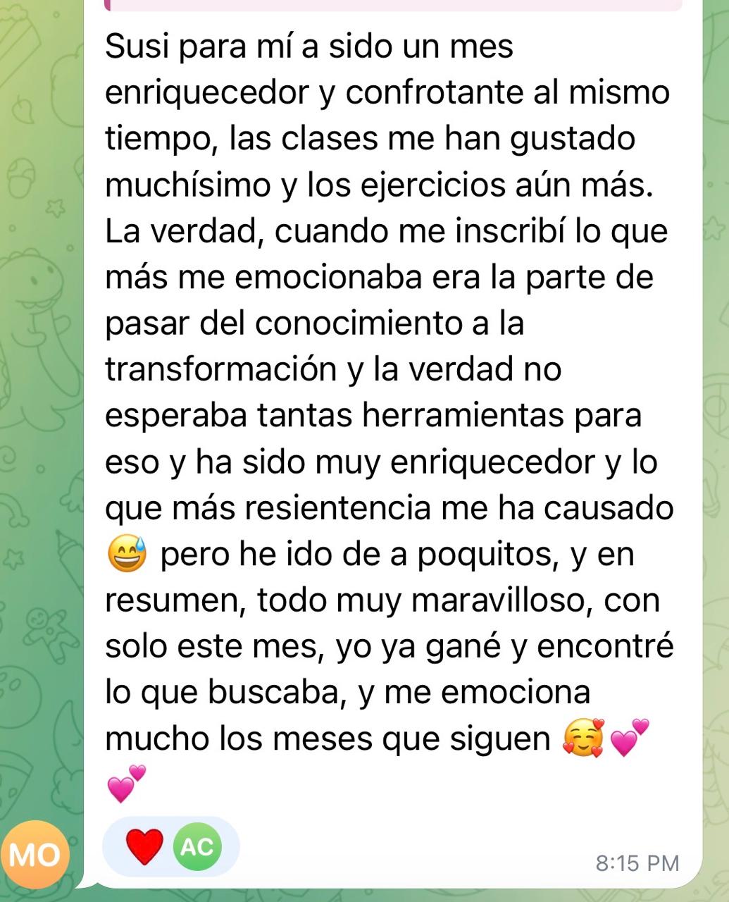 Mensaje de una persona sobre su experiencia con (des)enredando, testimonio 3