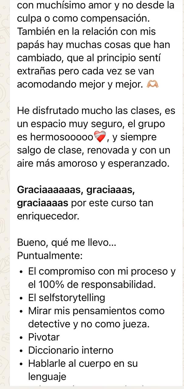 Mensaje de una persona sobre su experiencia con (des)enredando, testimonio 7