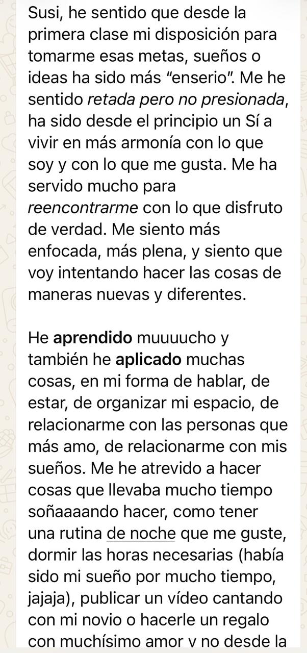 Mensaje de una persona sobre su experiencia con (des)enredando, testimonio 6